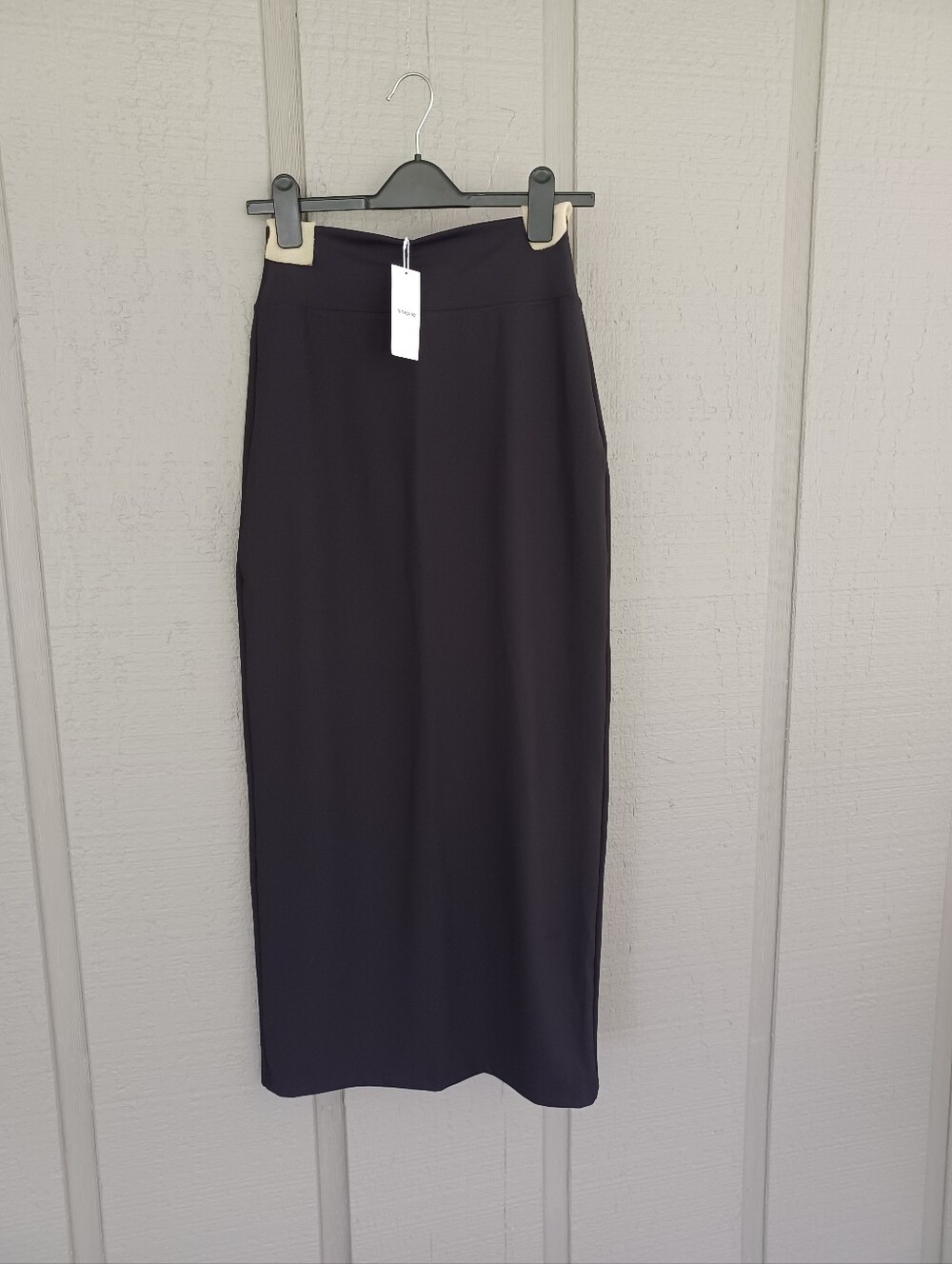 Ninepine Asana Pull On Maxi Skirt Size S Women Stretch Slit Minimalist In Black